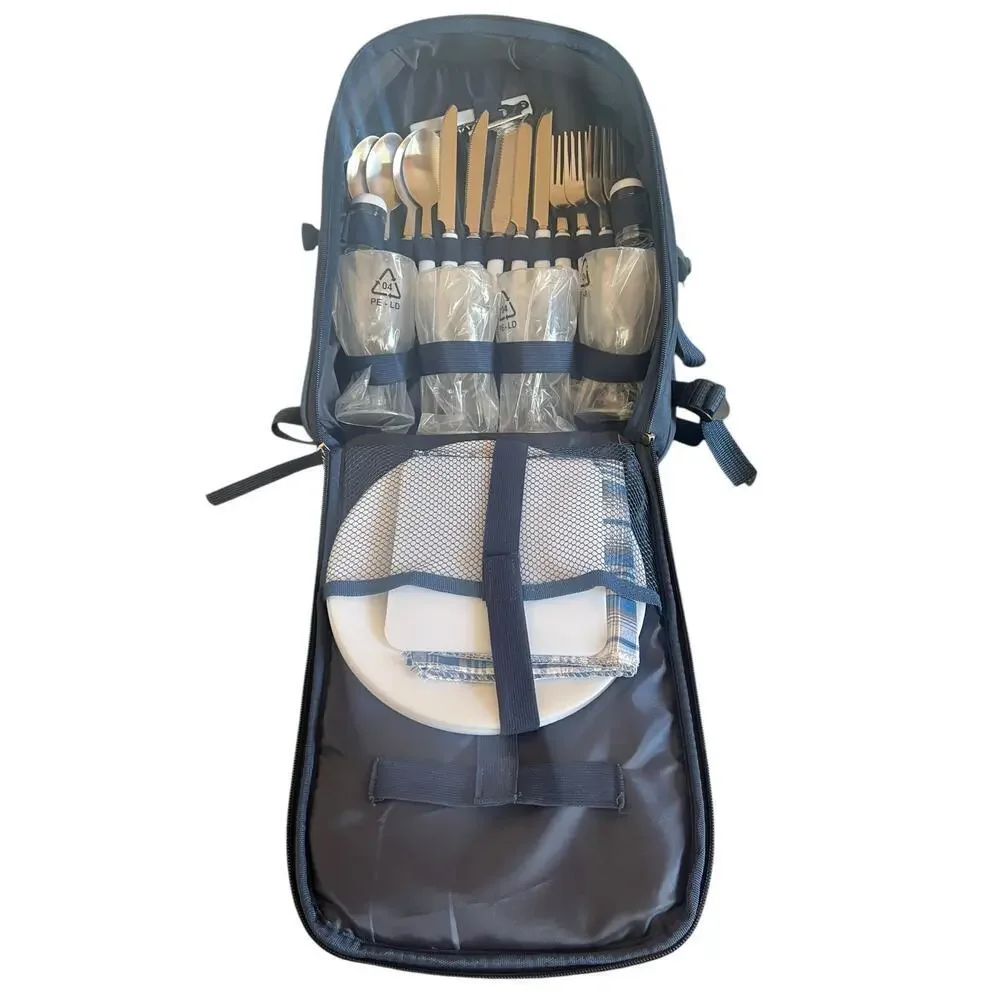 VONSHEF 4 PERSON OUTDOOR PICNIC BACKPACK INSULATED COOLER BLANKET WINE HOLDER